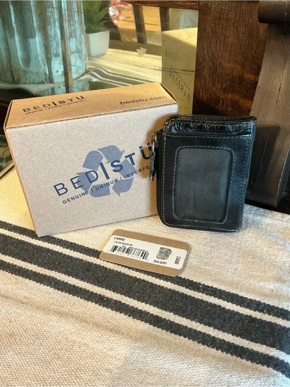 NWT Bed Stu Carrie Leather Black Die Dyed DD Wallet W/ Box Retail $100